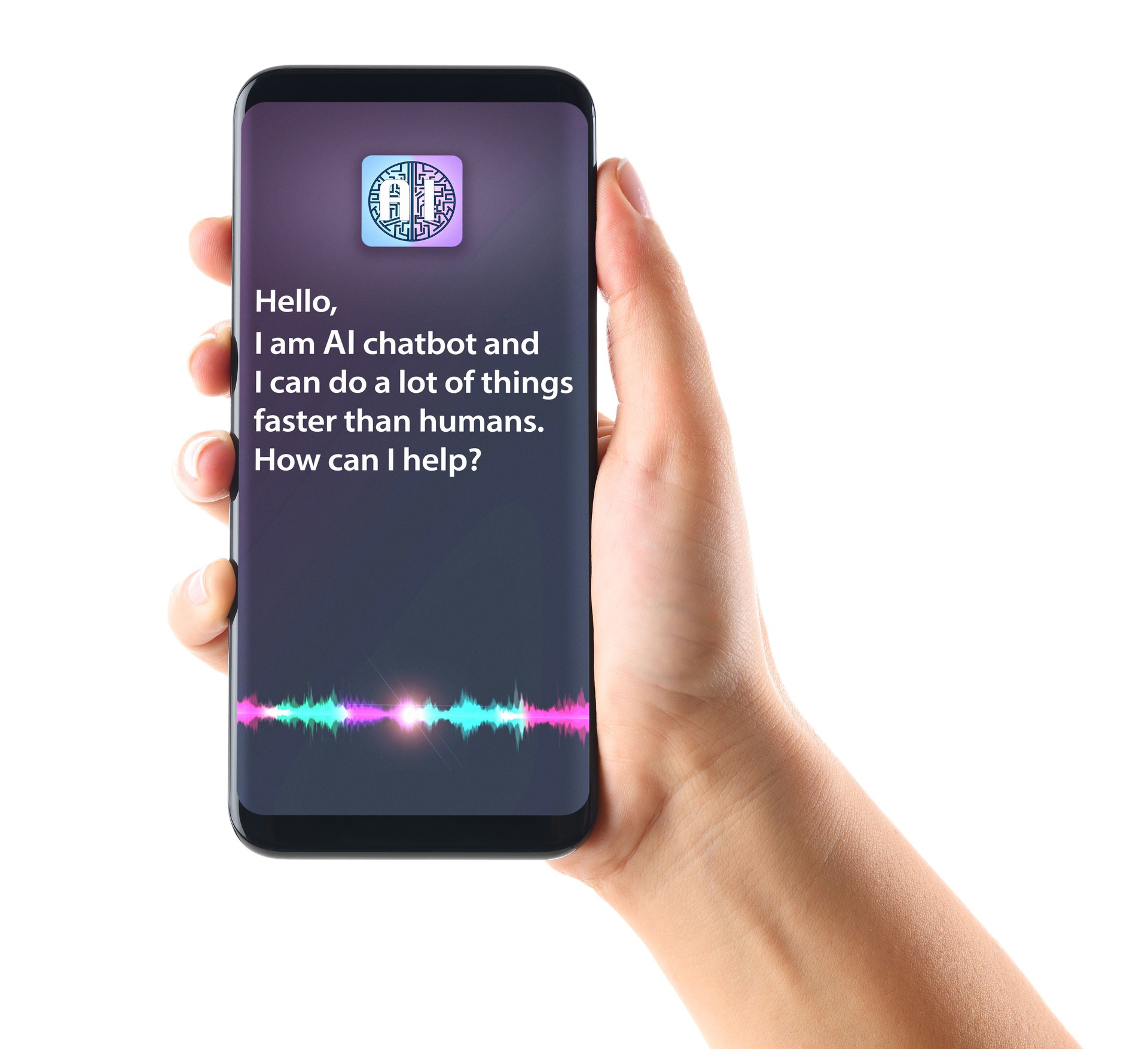 AI chatbot on smart phone screen